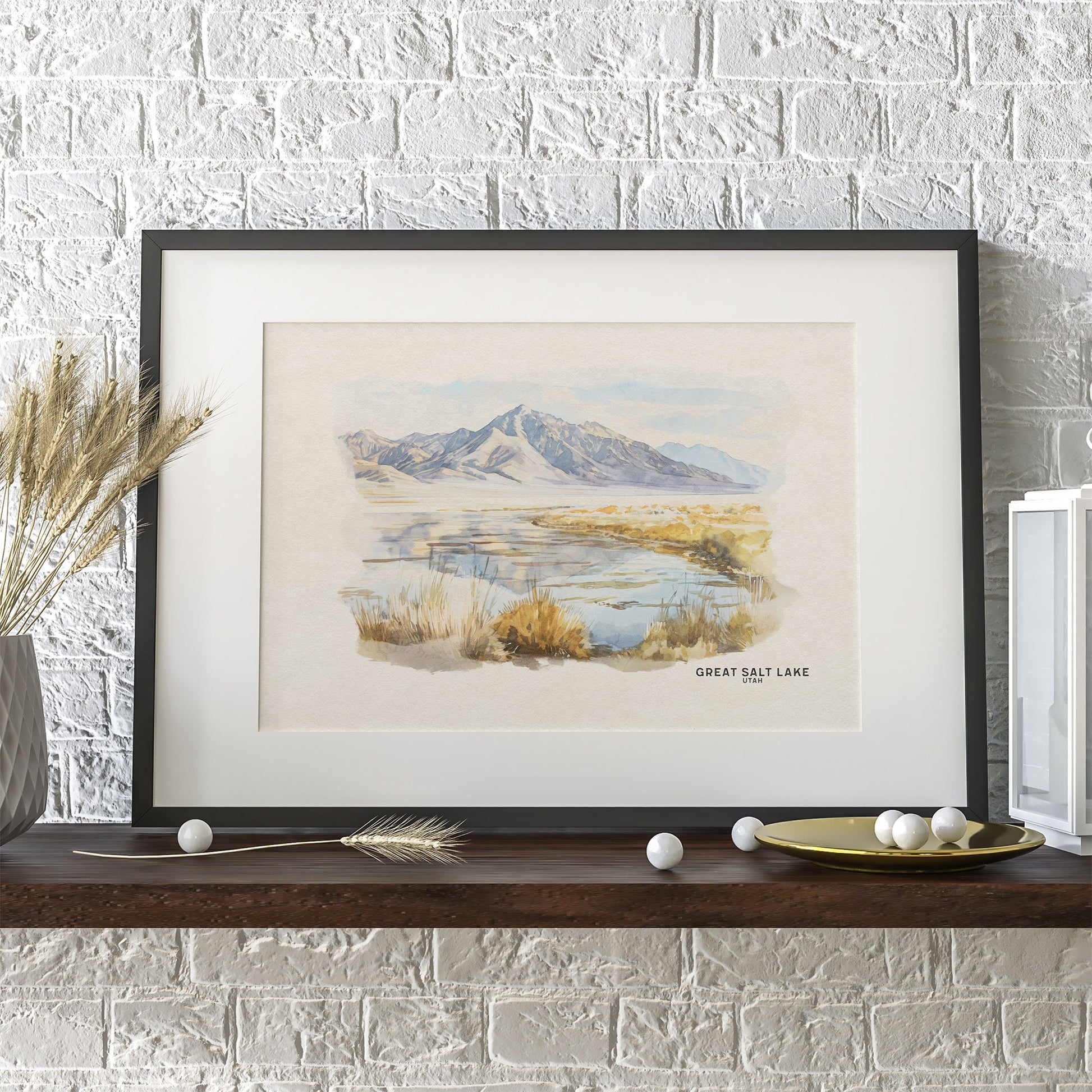 Great Salt Lake Wall Art, Housewarming Gift Framed Fine Art, Gallery Wall Set, Watercolor Painting National Park Poster, Utah Lake Map