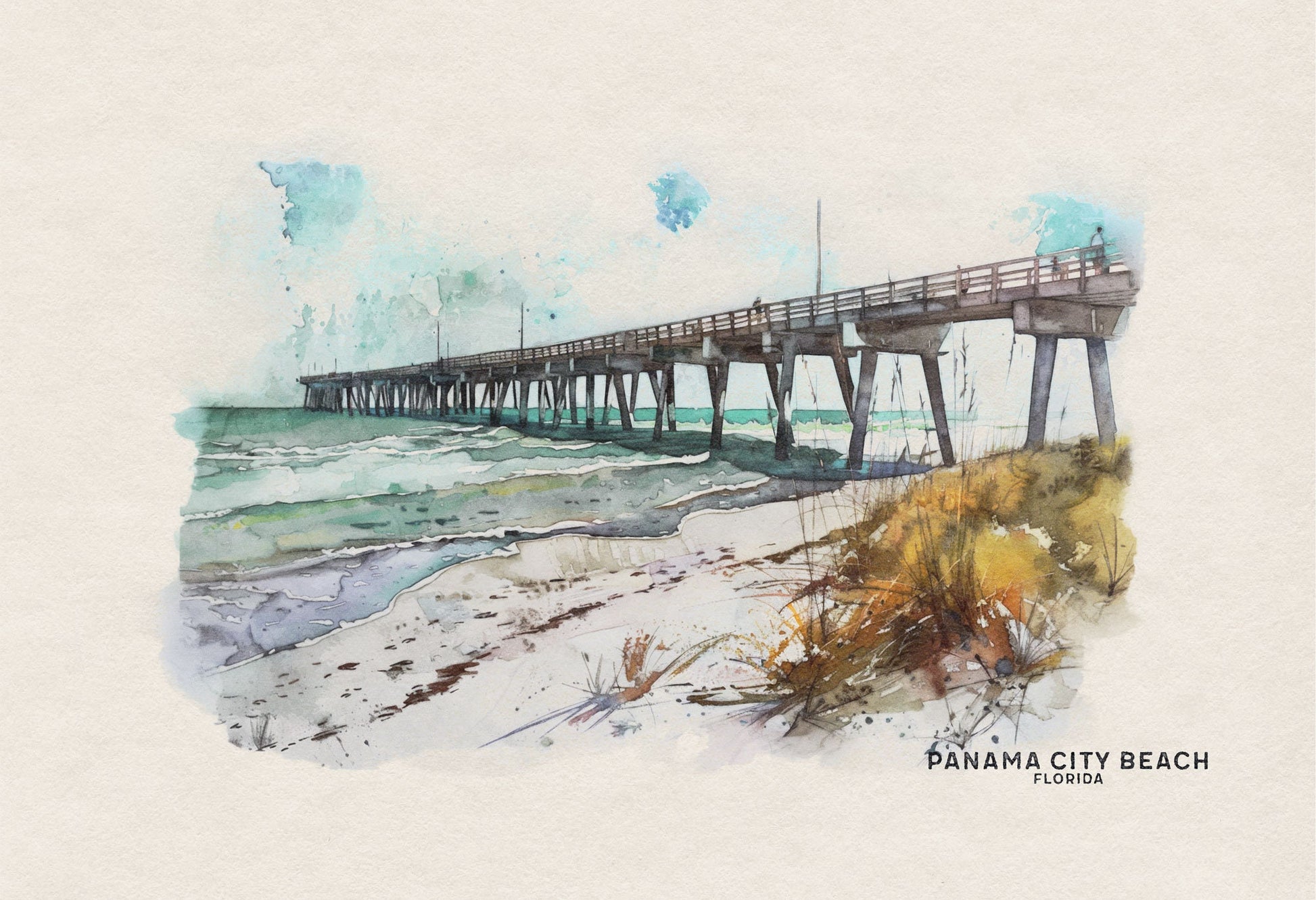 Panama City Beach Watercolor Art Beach House Decor, PCB Florida Poster, Ocean Wall Art Gallery Wall Set, Family Vacation Travel Poster