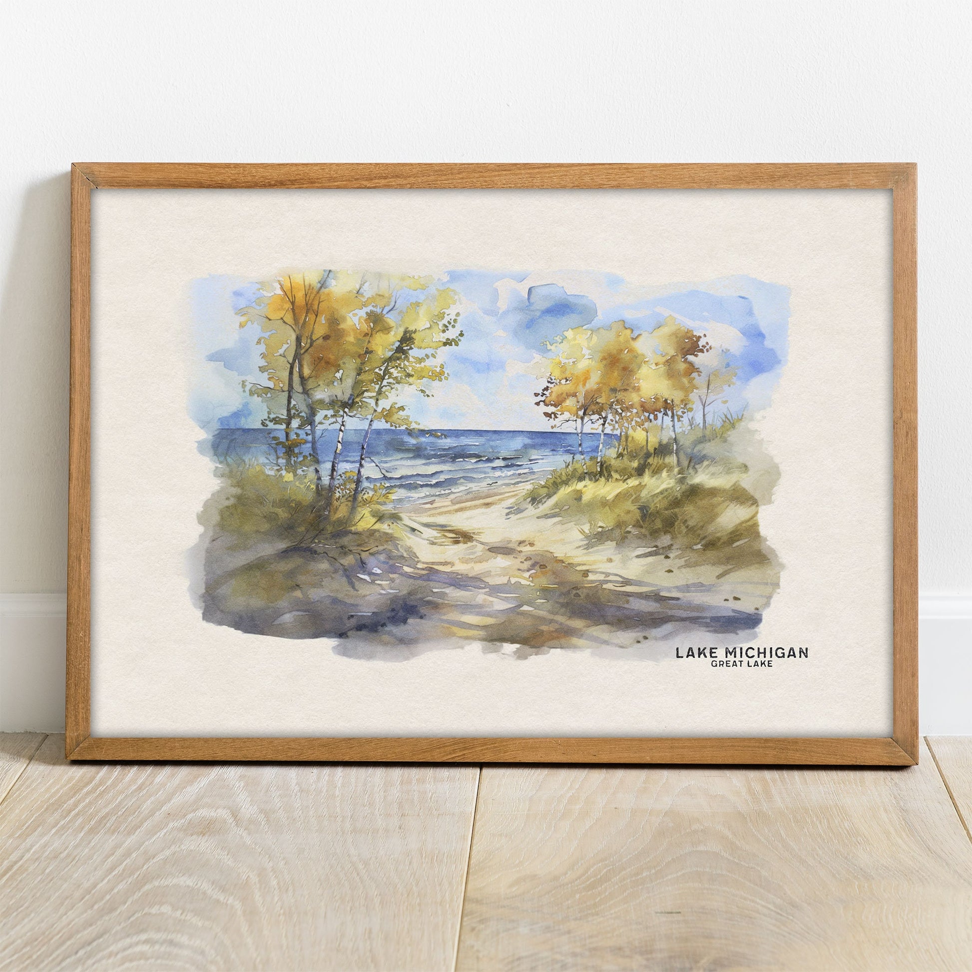 Lake Michigan Wall Art and Home Decor, Housewarming Gift, Framed Art Gallery Wall Set, Lake House Decor Watercolor Art for Woodland Nursery