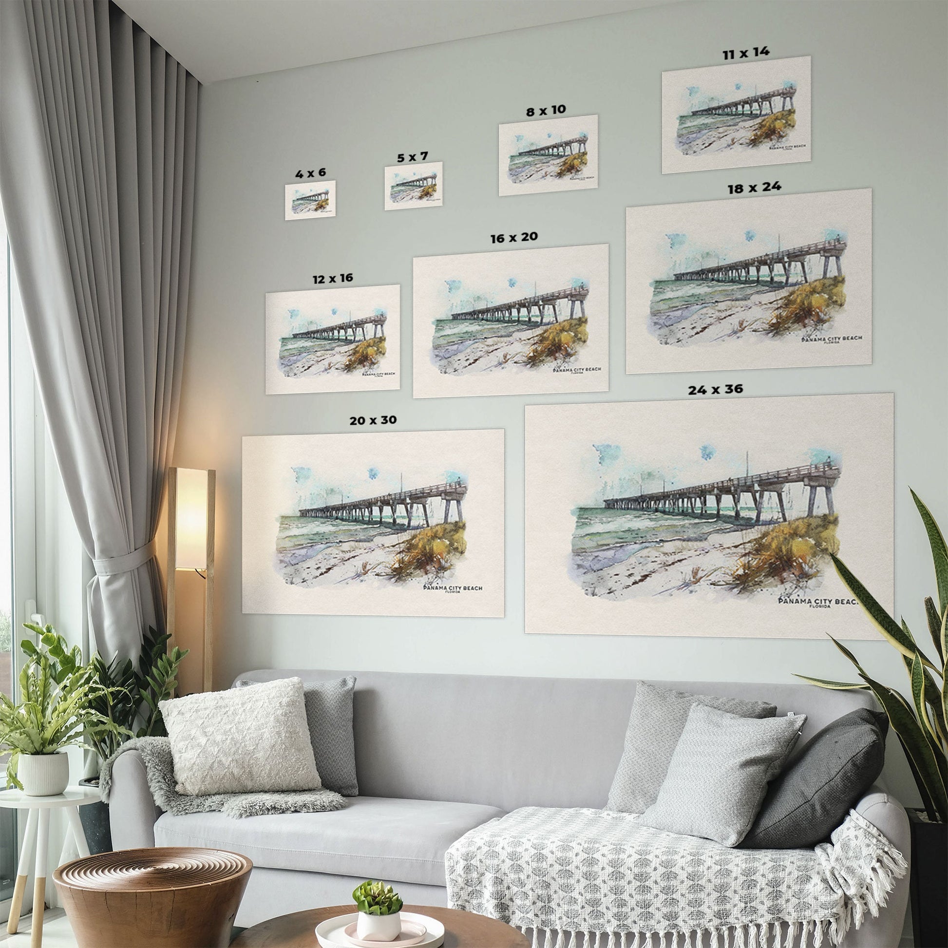 Panama City Beach Watercolor Art Beach House Decor, PCB Florida Poster, Ocean Wall Art Gallery Wall Set, Family Vacation Travel Poster