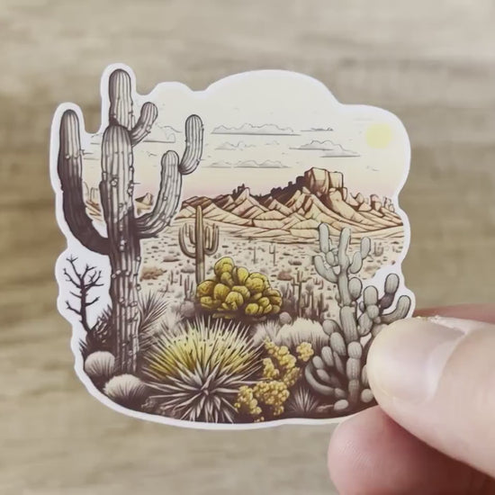 Desert Sticker, Cactus Sticker, Desert Landscape, Outdoors Sticker, Sticker For Water Bottle, Western Sticker